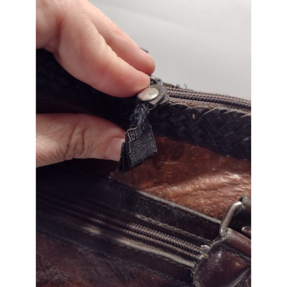 Vintage Faux Leather Brown Distressed And Patchwork Braided Handbag - Picture 5 of 8